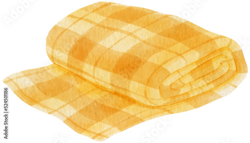 yellow Checkered Beach towel picnic blanket in watercolor photo