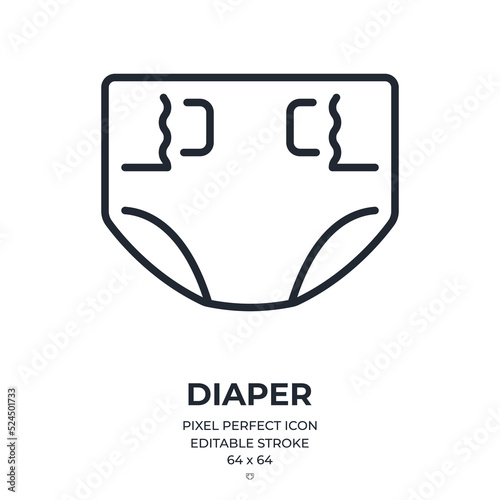 Diaper editable stroke outline icon isolated on white background flat vector illustration. Pixel perfect. 64 x 64.