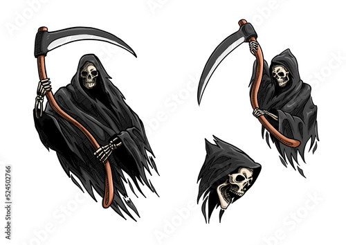 Hand Drawn Halloween Ghost Grim Reaper with Scythe