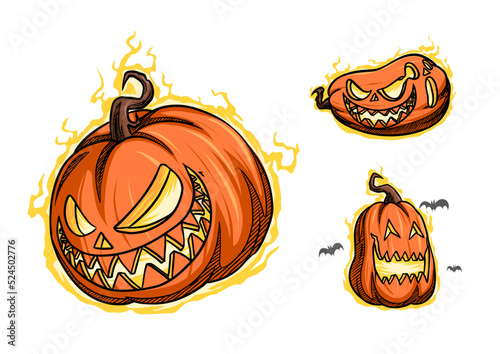 Hand Drawn Halloween Ghost Jack O Lantern Pumpkin