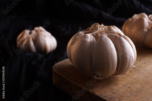 garlic on a wooden background