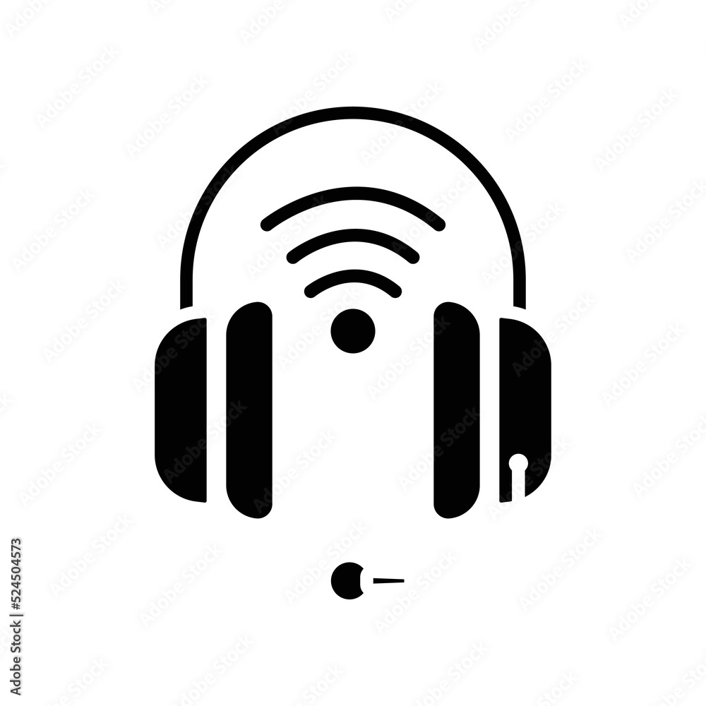 Headphone icon with signal. icon related to electronic, technology, smart device. Glyph icon style, solid. Simple design editable Headphone icon with signal. icon related to electronic, technology, smart device. Glyph icon style, solid. Simple design editable