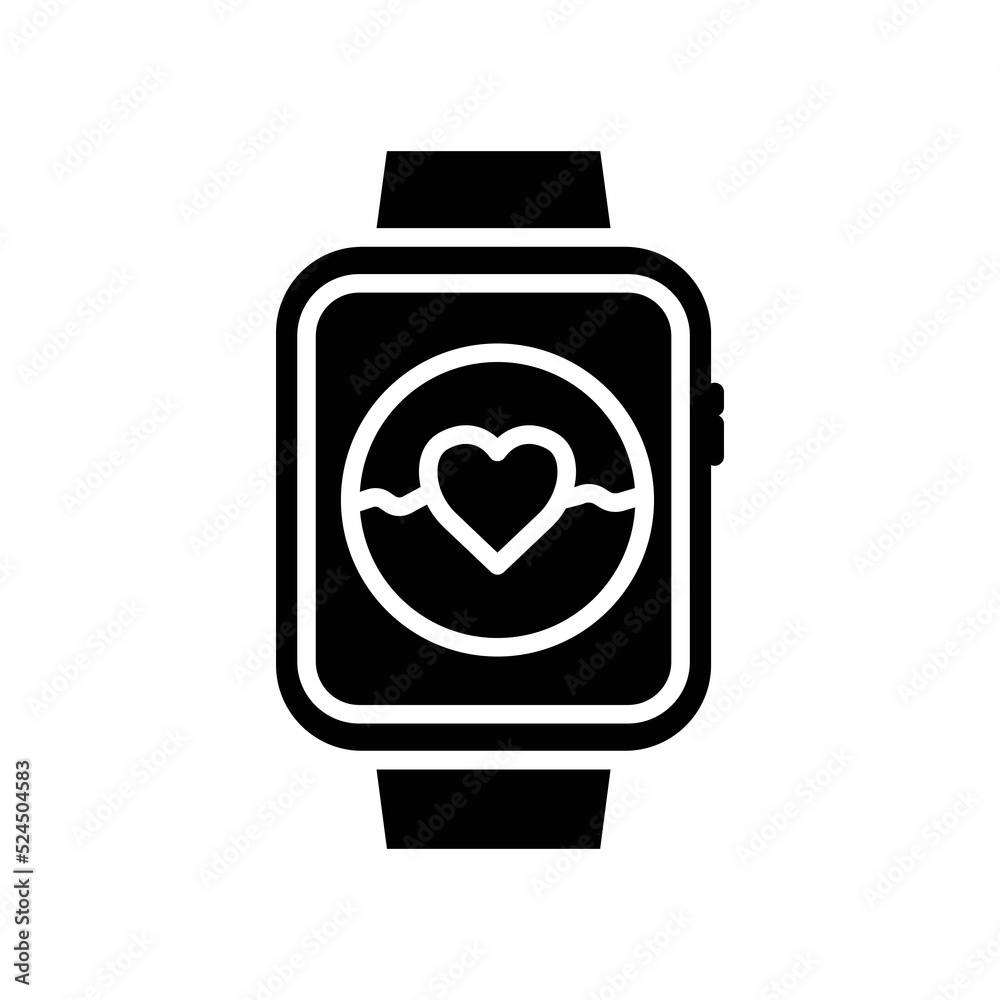 Smart watch icon with heart. icon related to technology, smart device. Glyph icon style, solid. Simple design editable Smart watch icon with heart. icon related to technology, smart device. Glyph icon style, solid. Simple design editable