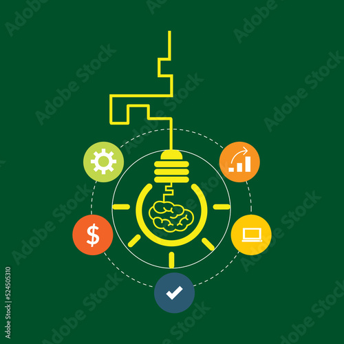 Creative idea concept colorful icons and lightbulbs sketch. good for icon, logo, emoticon, logo web,