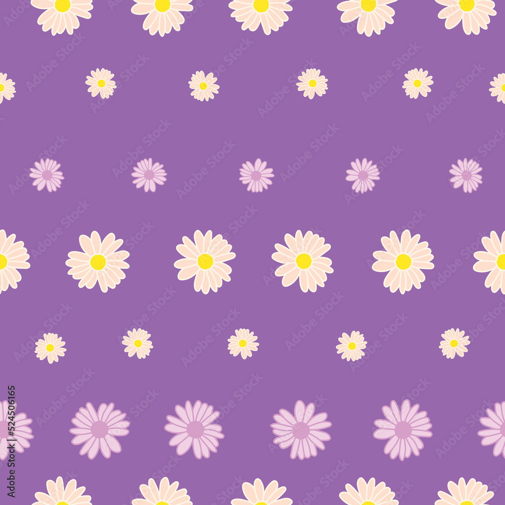 Colorful daisies ditsy striped seamless pattern design.