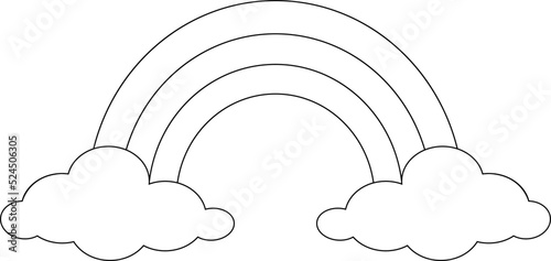 Rainbow between two clouds is symmetrical, weather phenomenon - vector template for coloring. Outline. Rainbow and clouds - template for coloring