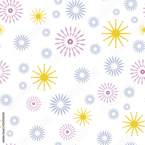 Abstract pink yellow blue doodle stars seamless pattern background design