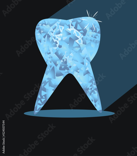 Polygonal blue teeth. Abstract illustration isolated on a blue background. Dental care concept in origami style. photo