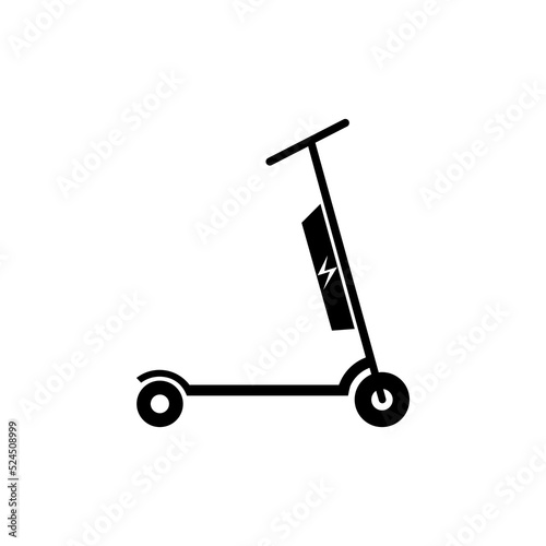 Electric scooter icon. Electro transport logo. Vehicle silhouette with lightning symbol. Flat vector illustration