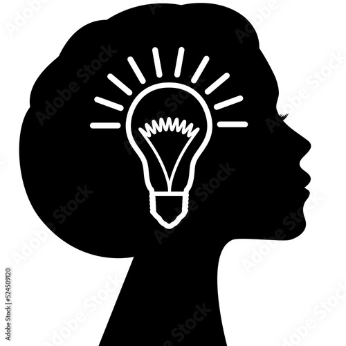 Light bulb in the profile of the head of a beautiful woman. Concept for brainstorming, ideas, eureka.