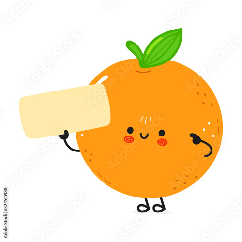 Cute funny orange fruit poster character. Vector hand drawn cartoon kawaii character illustration. Isolated white background. Orange fruit poster