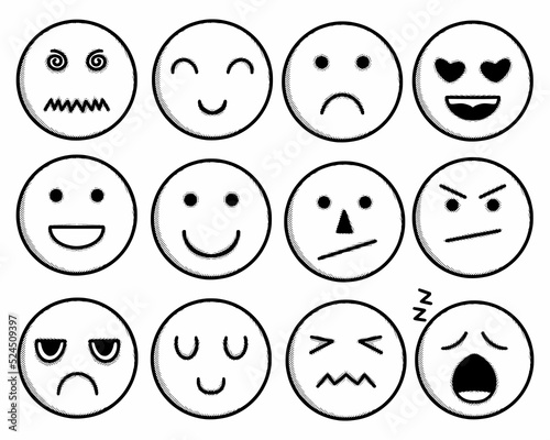 Collection of emoticon set hand drawn vintage styles free vector
