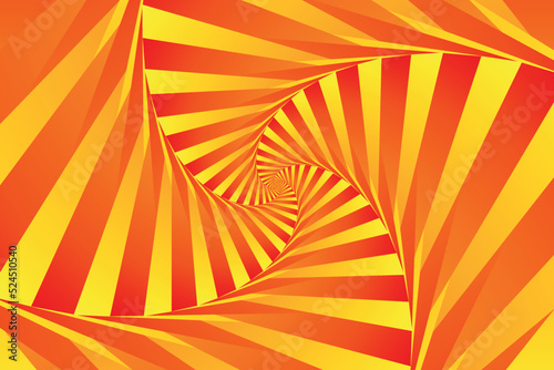 Abstract hyptonic spiral pattern of unusual gradient striped orange, red, yellow geometric square shapes. Abstract background. It could be used as wallpaper, poster, billboard.