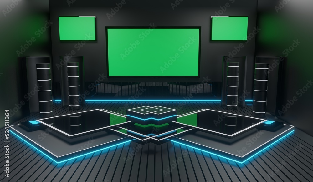 3d render, virtual stage with blank space. Virtual set studio.