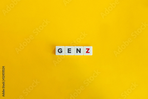 Generation Z (Gen Z) Banner. Block Letter Tiles on Yellow Background. Minimal Aesthetics.