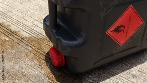 Chemicals from industry or laboratory  leak on the floor and damage the environment, chemical symbol