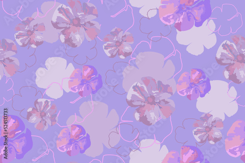 Fototapeta Naklejka Na Ścianę i Meble -  Purple flower seamless pattern illustration.