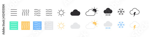 Weather icons. Icons of the four elements of nature and weather forecast signs. Vector illustration