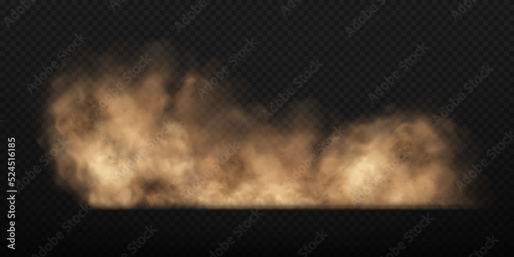 Dust sand cloud with stones and flying dusty particles isolated on ...