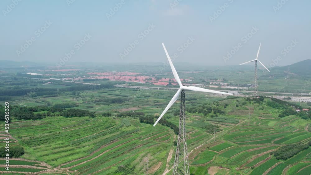 Aerial photography outdoor farmland wind turbine Aerial photography outdoor farmland wind turbine