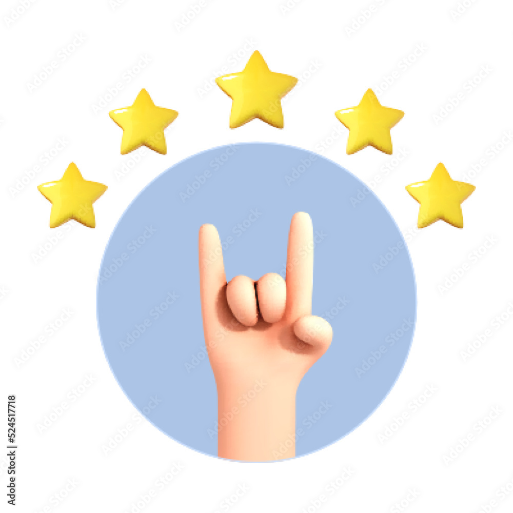 3D cartoon human hand rock on gesture. Music or protest concept. Rock gesture hand icon for social media. Vector 3d illustration 3D cartoon human hand rock on gesture. Music or protest concept. Rock gesture hand icon for social media. Vector 3d illustration