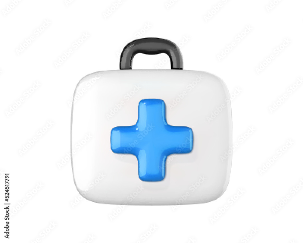 Fototapeta premium First aid kit. Ambulance emergency box. Medical help suitcase. Healthcare, emergency concept. Vector 3d icon illustration