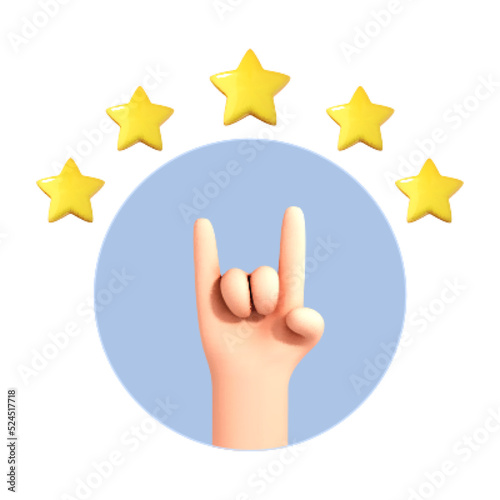 3D cartoon human hand rock on gesture. Music or protest concept. Rock gesture hand icon for social media. Vector 3d illustration