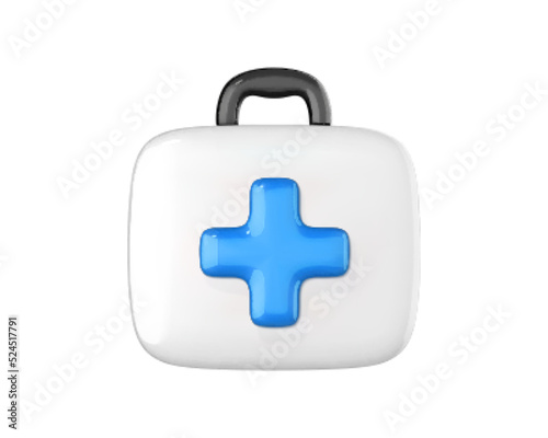 First aid kit. Ambulance emergency box. Medical help suitcase. Healthcare, emergency concept. Vector 3d icon illustration