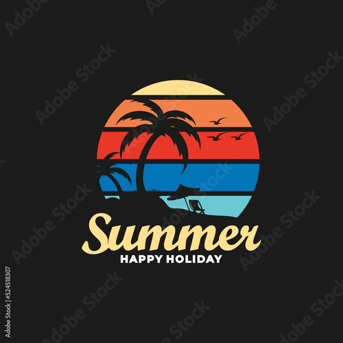 Summer beach illustration vector logo