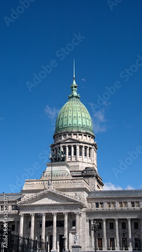 Green dome above the entrance to the Argentine National Congress Palace in Buenos Aires, Argentina