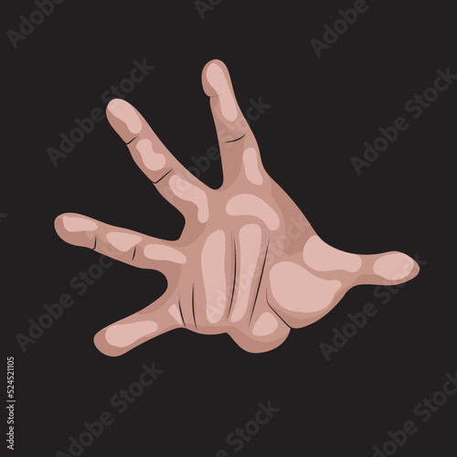 Open anime hand, black background.