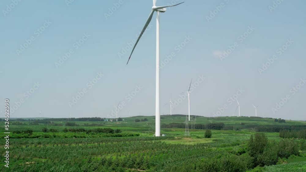 Aerial photography outdoor farmland wind turbine