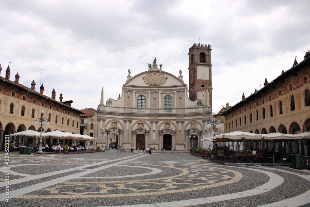 Glimpses of the city center of Vigevano, Italy