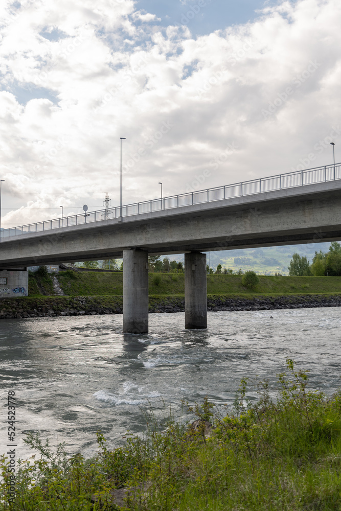 Rhine river in Schaan in Liechtenstein