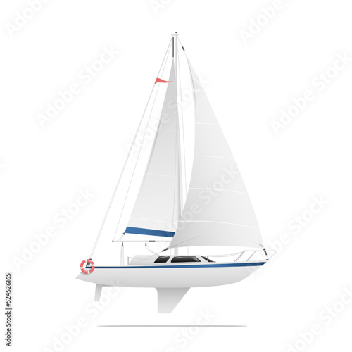 Sailboat. White sailboat. Sailboat in a side view. White yacht. Vector illustration. 
