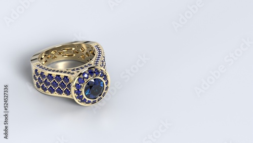 beautiful female ring color gem stone rose or yellow or white gold or platinum 3d render