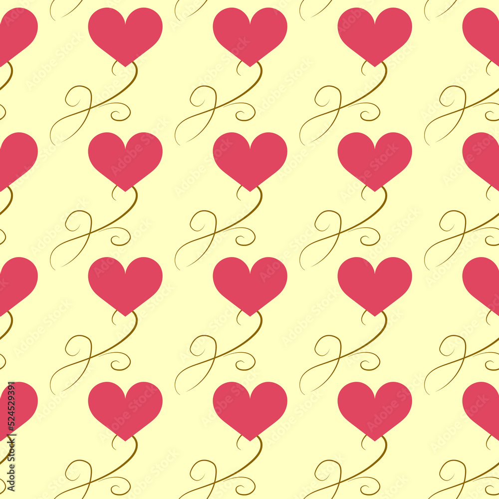 Red pattern with wavy line and hearts on light