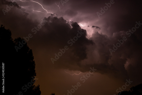 lightning storm, summer storm, lightning and thunder in purple colors