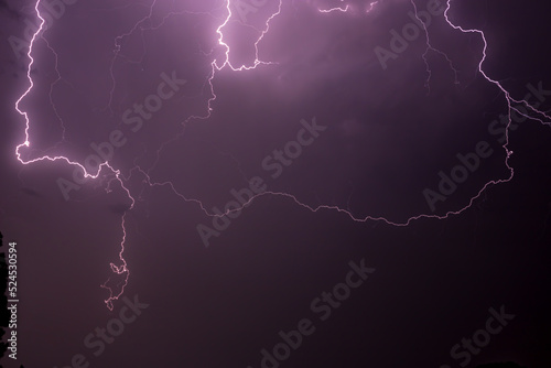 lightning storm, summer storm, lightning and thunder in purple colors