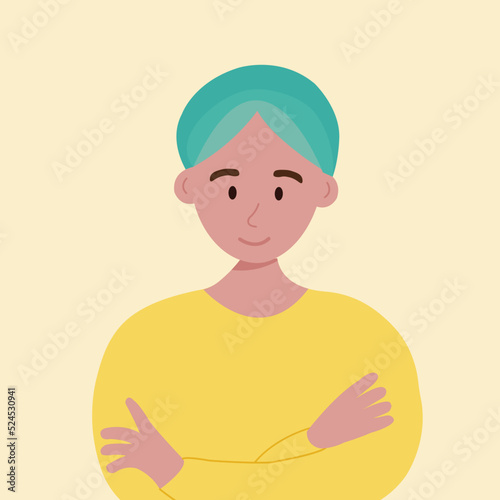 Indian man in yellow shirt and traditional clothing style flat illustration. Indian culture concept for print, poster, postcard. photo