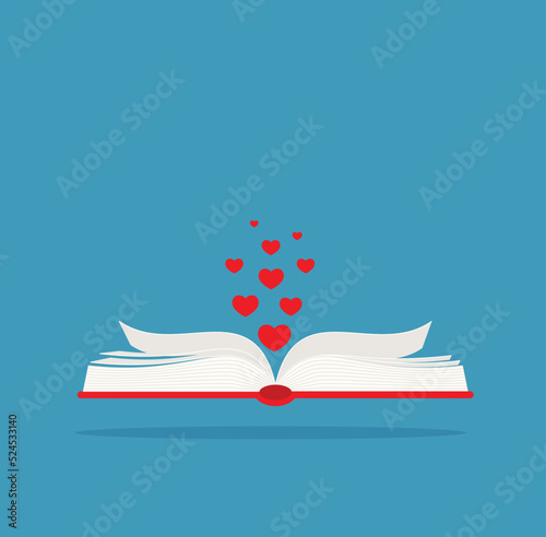 Open book icon. Concept of love story, literary fiction genre