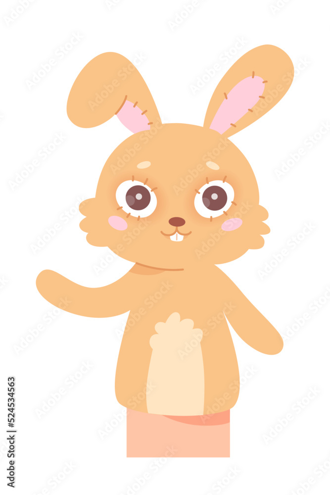 Rabbit baby doll for puppet show, isolated forest friend for kids, cute hare animal Rabbit baby doll for puppet show, isolated forest friend for kids, cute hare animal