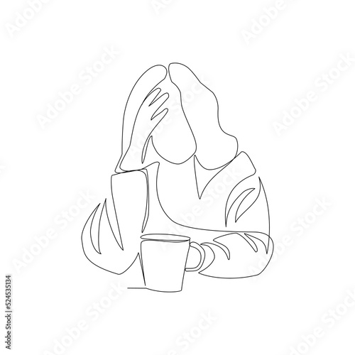 Vector illustration of sick girl drawn in line art style