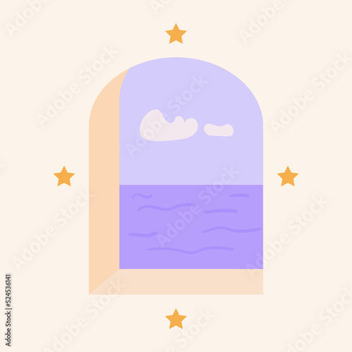 Flat Illustration of Window Face to Sea Panorama
