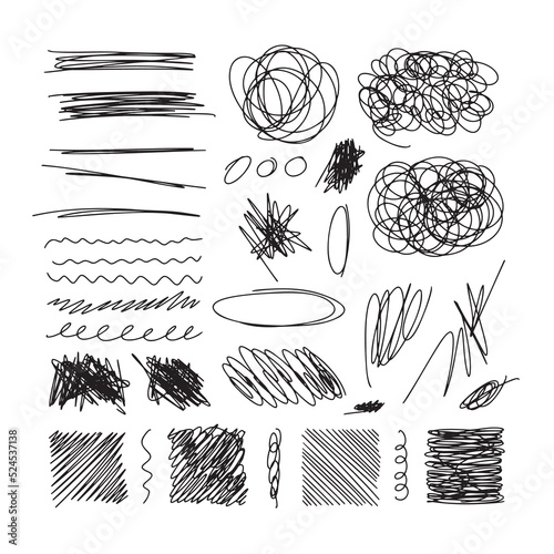 Set of hand drawn ink pen scribbles