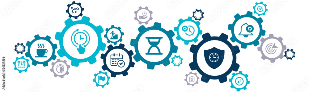 time management concept with the icons of efficiency, punctuality ...