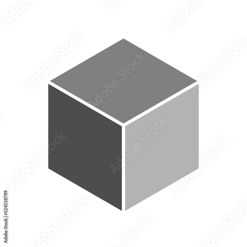 Simple Shaded Monochrome Gray Cube Icon in 3D Style Perspective View. Vector Image.