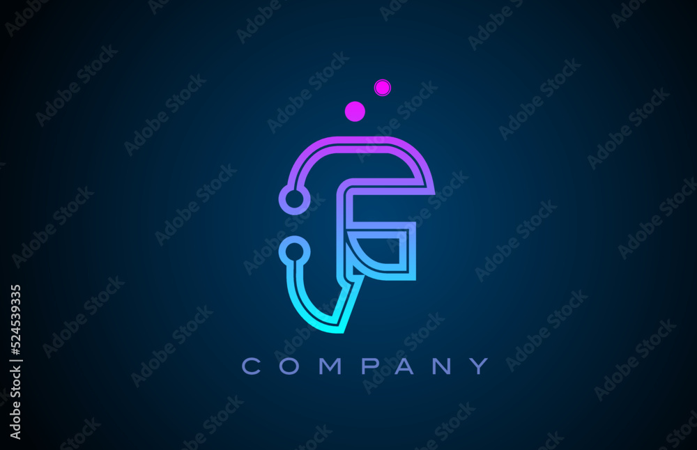 F alphabet letter logo icon design with pink blue color and dots. Creative template for business and company F alphabet letter logo icon design with pink blue color and dots. Creative template for business and company