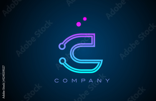 C alphabet letter logo icon design with pink blue color and dots. Creative template for business and company