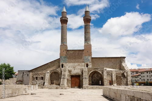 Twin minarets madrasah in Sivas city - Sivas is a tourist magnet city of modern Turkey with many historical monumental remains.
 photo
